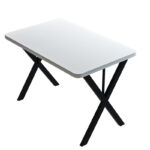 Zeryin melamine table in white shade and black metal leg 110x70x75cm