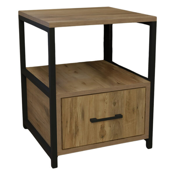 Stani bedside table black metal and melamine in a natural shade 45x45x57cm
