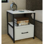 Stani bedside table black metal and melamine in white shade 45x45x57cm - Слика 2