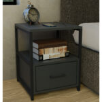 Stani bedside table black metal and melamine in anthracite shade 45x45x57cm - Слика 2