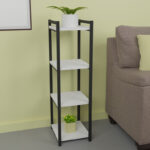 Floor shelf Harvey black metal and white melamine 33x28x100cm - Image 2