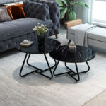 Symeli coffee table set of 2 black metal and melamine in black marble shade - Image 2
