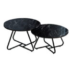 Symeli coffee table set of 2 black metal and melamine in black marble shade
