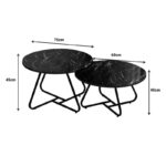 Symeli coffee table set of 2 black metal and melamine in black marble shade - Image 5