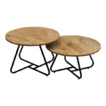 Symeli coffee table set of 2 black metal and melamine in natural color