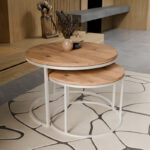 Solme coffee table set of 2 white metal and melamine in natural shade - Слика 2