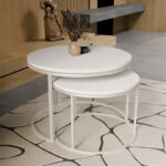 Solme coffee table set of 2 metal and melamine in white shade - Слика 2