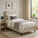 Moega fabric bed in cream shade 90x200cm - Image 2