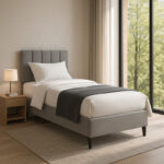 Moega fabric bed in light grey shade 90x200cm - Image 2