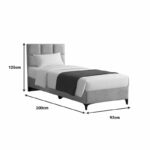 Melei fabric bed in light grey shade 90x200cm - Слика 4