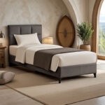 Melei fabric bed in anthracite shade 90x200cm - Слика 2