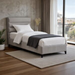 Limit fabric bed in a light grey shade 120x200cm - Image 2