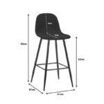 Bar stool medium height Bella dark grey fabric-black metal leg 41x47x93cm - Image 5
