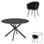 Vivian-Stoyen dining table 5 pcs black velvet - black marble Φ120x75cm