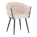 Vivian-Stoyen dining table 5 pcs beige velvet - white with black  marble Φ120x75cm - Слика 2
