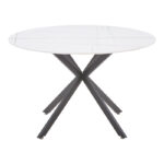 Dining table Karg-Stoyen 5 pcs white fabric - white-black marble Φ120x75cm - Слика 2