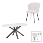 Karg-Makrey dining table 5 pcs white fabric - white marble 160x90x75cm