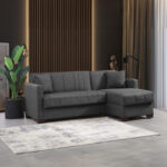 Reversible corner sofa-bed with storage space Alaska dark grey fabric 204x143x83cm - Слика 2