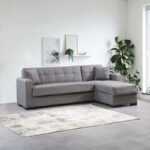 Reversible corner sofa-bed with storage space Kansas dark grey fabric 235x150x80cm - Image 2