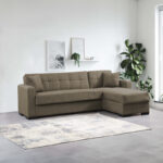 Reversible corner sofa-bed with storage space Kansas brown fabric 235x150x80cm - Image 2
