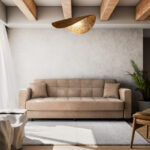 Modesto three-seater sofa-bed with storage light brown fabric 215x85x80cm - Image 2