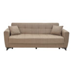 Modesto three-seater sofa-bed with storage light brown fabric 215x85x80cm - Image 3