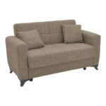 Тросед-кревет со простор за складирање, двосед Модесто, светло-кафеава ткаенина 155x85x80 см