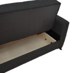 Modesto two-seater sofa-bed with storage black fabric 155x85x80cm - Image 3