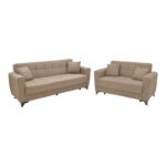 Living room set 2 pcs Modesto fabric in light brown shade