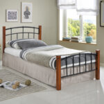 Single bed Mandy walnut color wood-black metal 90x190cm