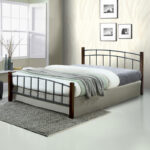 Double bed Mandy walnut color wood-black metal 150x190cm