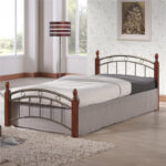 Single bed Clarive walnut color wood-black metal 90x190cm