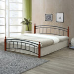 Double bed Clarive walnut color wood-black metal 140x190cm