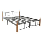 Queen size bed Faryn walnut color wood-black metal 150x190cm - Image 2