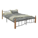 Queen size bed Faryn walnut color wood-black metal 150x190cm