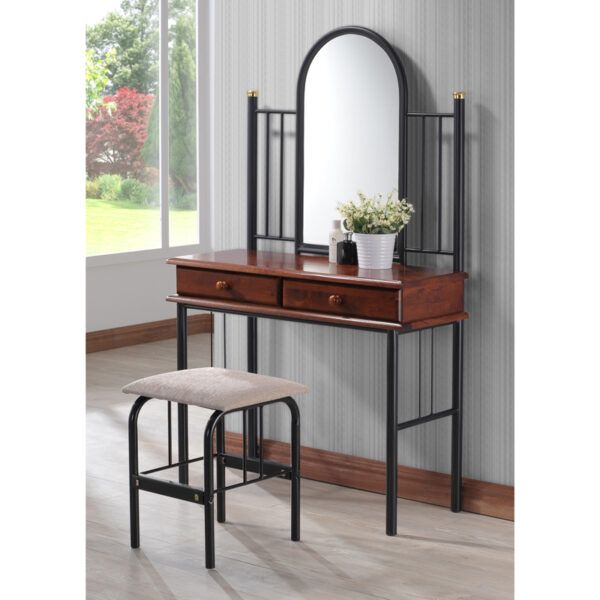 Dressing table with stool Tressa walnut color wood-black metal