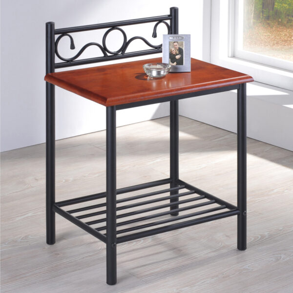 Nightstand Kellien walnut color wood-black metal 45x35x62cm