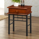 Bedside table with drawer Marcole walnut color wood-black metal 45x33x58cm