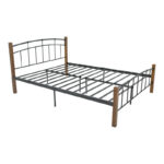 Queen size bed Mandy walnut color wood-black metal 150x200cm - Image 2