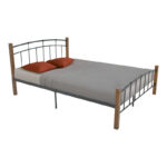 Queen size bed Mandy walnut color wood-black metal 150x200cm