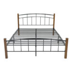 Queen size bed Mandy walnut color wood-black metal 150x200cm - Image 3