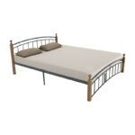 Queen size bed Clarive walnut color wood-black metal 150x200cm