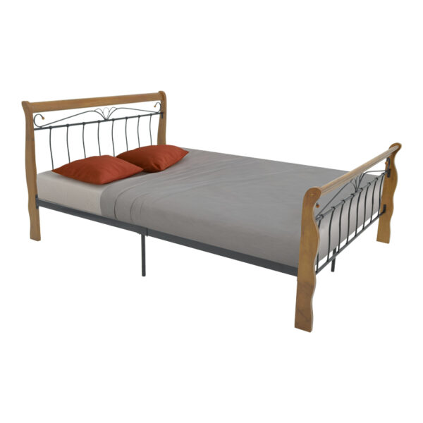 Double bed Verpen ξύλο σε καρυδί απόχρωση-black metal 150x200cm