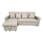 Corner sofa-bed with storage and reversible Sorno beige fabric 224x146x90cm - Image 2