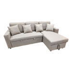 Corner sofa-bed with storage and reversible Sorno beige fabric 224x146x90cm