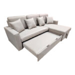 Corner sofa-bed with storage and reversible Sorno beige fabric 224x146x90cm - Image 3