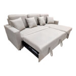 Corner sofa-bed with storage and reversible Sorno beige fabric 224x146x90cm - Image 4