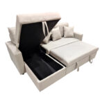 Corner sofa-bed with storage and reversible Sorno beige fabric 224x146x90cm - Image 6