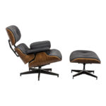 Armchair-footstool relax Jenna black pu-plywood walnut-chrome base 82x92x82cm - Слика 2