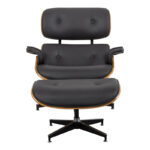 Armchair-footstool relax Jenna black pu-plywood walnut-chrome base 82x92x82cm - Слика 3